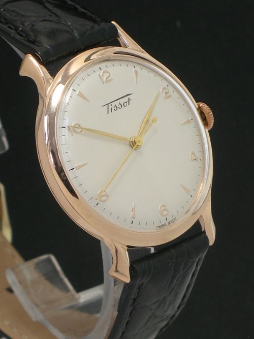 fig 4. WONDERFUL SOLID 14CT ROSE GOLD TISSOT OVERSIZE MANUAL WIND VINTAGE WATCH C1950