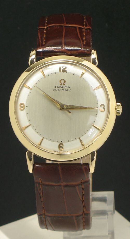 fig 1. STUNNING SOLID 9CT GOLD OMEGA CALIBRE 501 AUTOMATIC TWO TONE DIAL MENS VINTAGE WATCH C1959