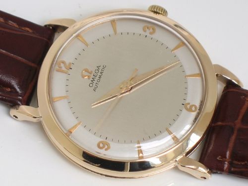fig 4. STUNNING SOLID 9CT GOLD OMEGA CALIBRE 501 AUTOMATIC TWO TONE DIAL MENS VINTAGE WATCH C1959
