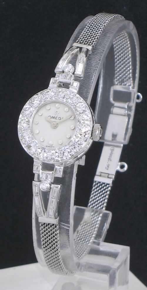 Beautiful Omega Platinum and Diamond Art Deco Ladies Cocktail Watch C1959
