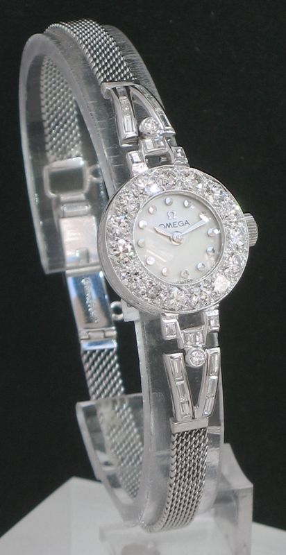 fig 1. BEAUTIFUL OMEGA PLATINUM AND DIAMOND ART DECO LADIES COCKTAIL WATCH c1959