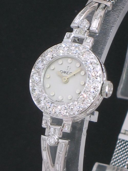 fig 2. BEAUTIFUL OMEGA PLATINUM AND DIAMOND ART DECO LADIES COCKTAIL WATCH c1959