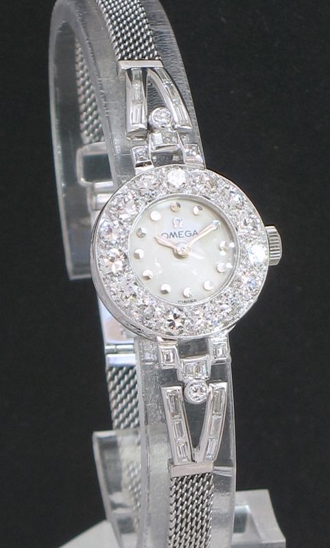 fig 4. BEAUTIFUL OMEGA PLATINUM AND DIAMOND ART DECO LADIES COCKTAIL WATCH c1959