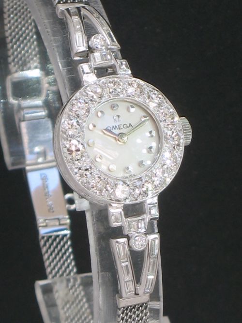 fig 5. BEAUTIFUL OMEGA PLATINUM AND DIAMOND ART DECO LADIES COCKTAIL WATCH c1959