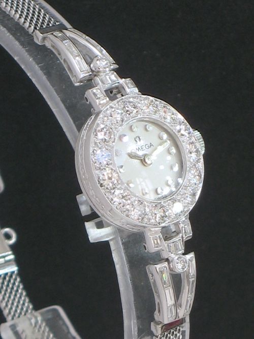 fig 6. BEAUTIFUL OMEGA PLATINUM AND DIAMOND ART DECO LADIES COCKTAIL WATCH c1959