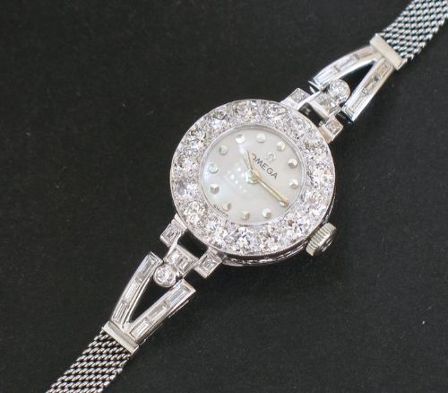 fig 7. BEAUTIFUL OMEGA PLATINUM AND DIAMOND ART DECO LADIES COCKTAIL WATCH c1959