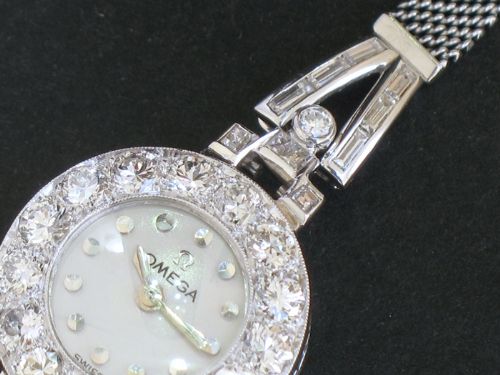 fig 8. BEAUTIFUL OMEGA PLATINUM AND DIAMOND ART DECO LADIES COCKTAIL WATCH c1959