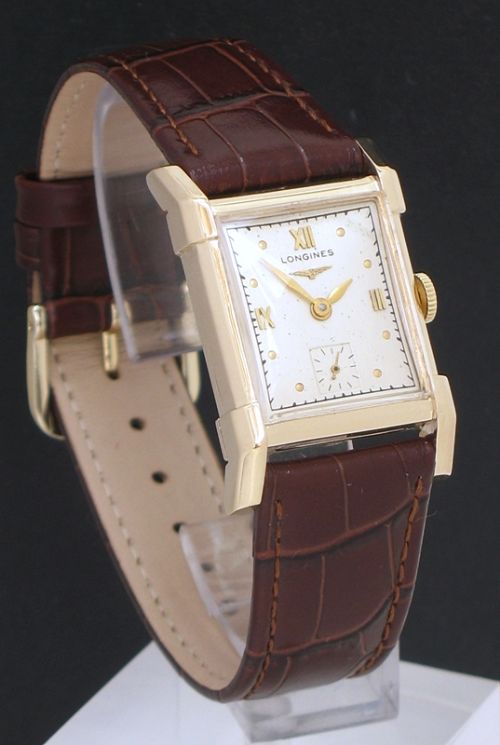 fig 1. RARE COMPLETELY ORIGINAL SOLID 14CT GOLD LONGINES PRESIDENT ART DECO MENS VINTAGE WATCH C1949