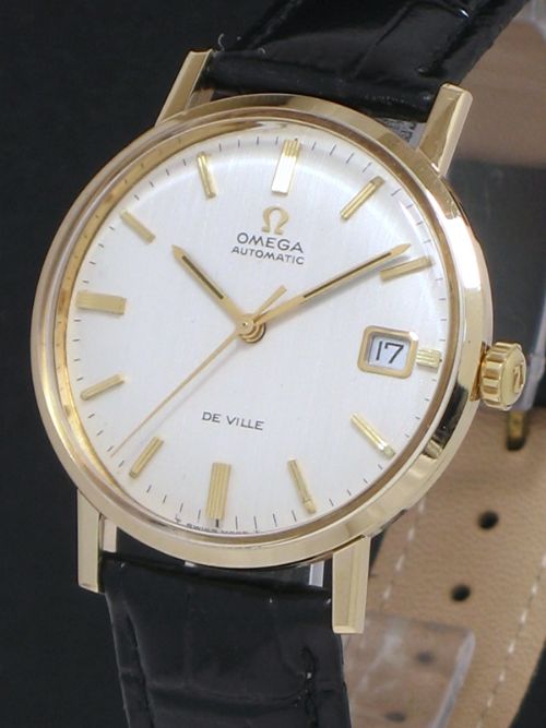 fig 1. COMPLETELY ORIGINAL SOLID 9CT GOLD OMEGA SEAMASTER DE VILLE AUTOMATIC MENS VINTAGE WATCH WITH BOX