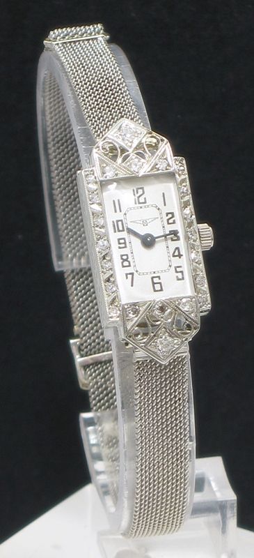 fig 1. LOVELY LONGINES 18CT WHITE GOLD AND DIAMOND LADIES ART DECO COCKTAIL WATCH C1935