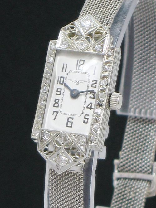 fig 2. LOVELY LONGINES 18CT WHITE GOLD AND DIAMOND LADIES ART DECO COCKTAIL WATCH C1935