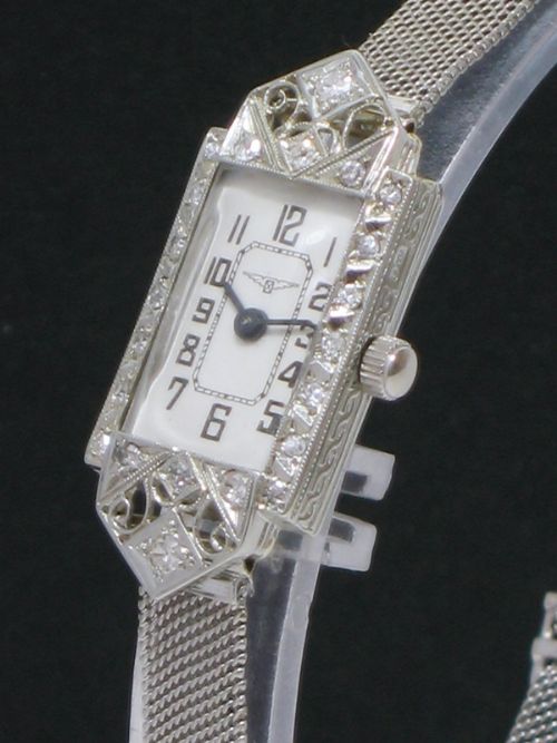 fig 3. LOVELY LONGINES 18CT WHITE GOLD AND DIAMOND LADIES ART DECO COCKTAIL WATCH C1935