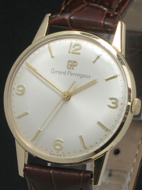 fig 2. MINT ORIGINAL CONDITION SOLID 9CT GOLD GIRARD-PERREGAUX MENS VINTAGE WATCH WITH BOX