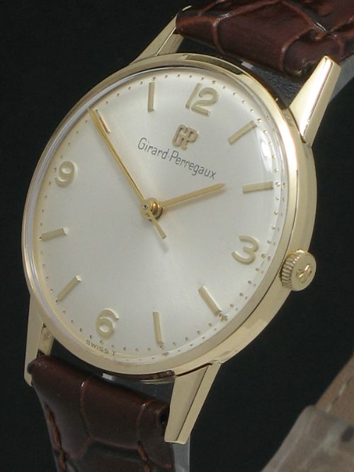 fig 3. MINT ORIGINAL CONDITION SOLID 9CT GOLD GIRARD-PERREGAUX MENS VINTAGE WATCH WITH BOX