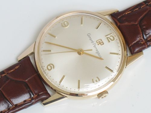 fig 5. MINT ORIGINAL CONDITION SOLID 9CT GOLD GIRARD-PERREGAUX MENS VINTAGE WATCH WITH BOX