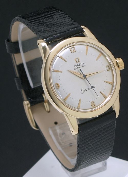 fig 1. OUTSTANDING SOLID 18CT GOLD OMEGA SEAMASTER BUMPER AUTOMATIC CALIBRE 354 MENS VINTAGE WATCH C1953