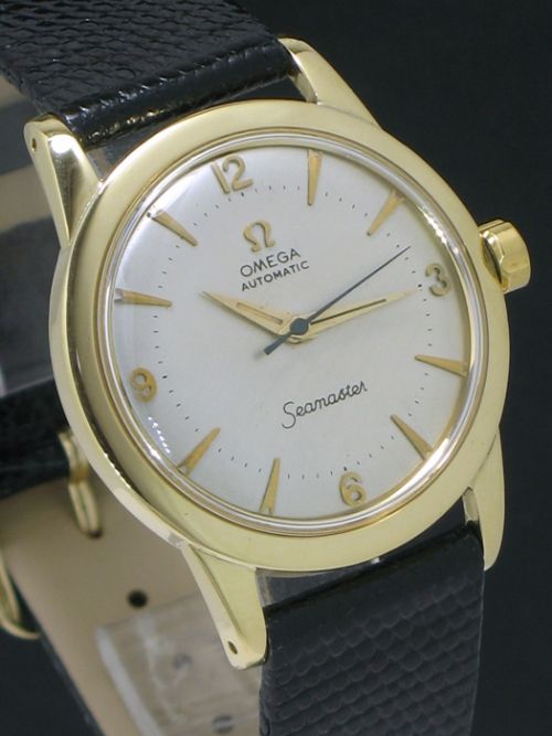 fig 3. OUTSTANDING SOLID 18CT GOLD OMEGA SEAMASTER BUMPER AUTOMATIC CALIBRE 354 MENS VINTAGE WATCH C1953
