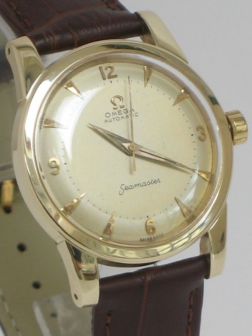 fig 4. COMPLETELY ORIGINAL SOLID 14CT GOLD OMEGA SEAMASTER AUTOMATIC BUMPER REF OJ2520 MENS VINTAGE WATCH C1952