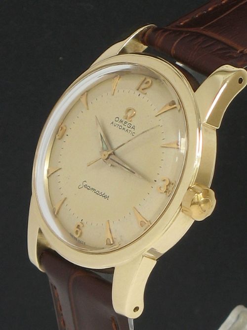 fig 3. COMPLETELY ORIGINAL SOLID 14CT GOLD OMEGA SEAMASTER AUTOMATIC BUMPER REF OJ2520 MENS VINTAGE WATCH C1952