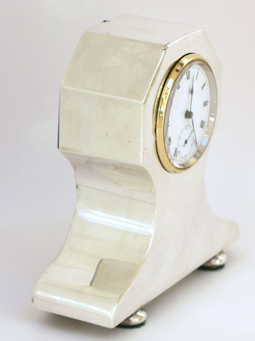fig 1. STERLING SILVER ART DECO BOUDOIR BEDROOM OR CARRIAGE CLOCK C1910