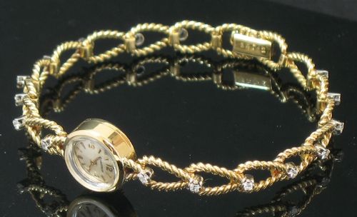 fig 7. UNIQUE SOLID 18CT GOLD AND DIAMOND JAEGER-LECOULTRE BACKWINDER LADIES COCKTAIL WATCH