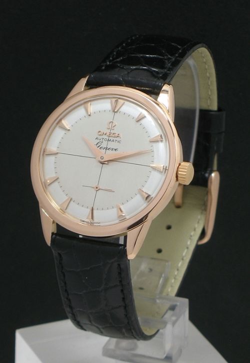 Rare Solid 18ct Rose Gold Omega Geneve Auto Mens Vintage Watch with Box C1958