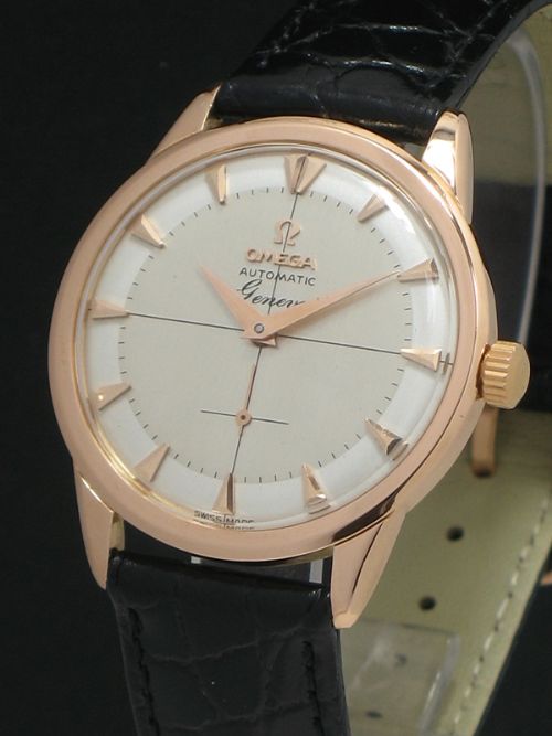 fig 2. RARE SOLID 18CT ROSE GOLD OMEGA GENEVE AUTO MENS VINTAGE WATCH WITH BOX C1958