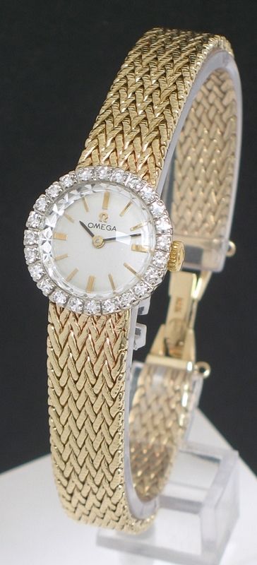 Beautiful Solid 14ct Gold and Diamond Set Omega Ladies Cocktail Watch with Original Box