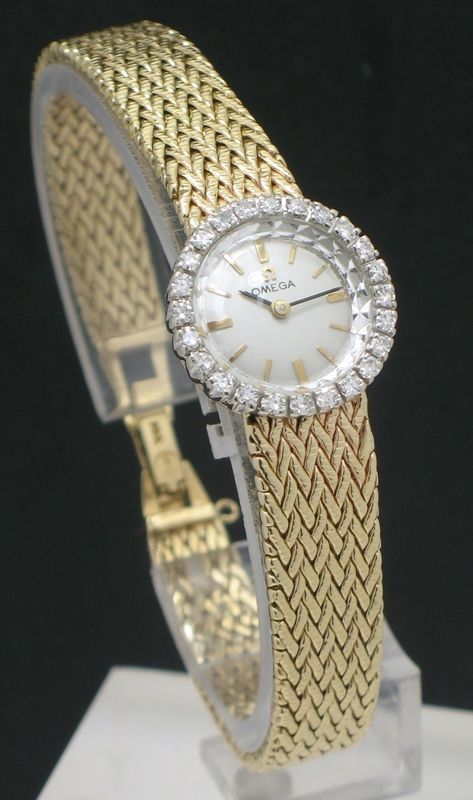 fig 1. BEAUTIFUL SOLID 14CT GOLD AND DIAMOND SET OMEGA LADIES COCKTAIL WATCH WITH ORIGINAL BOX
