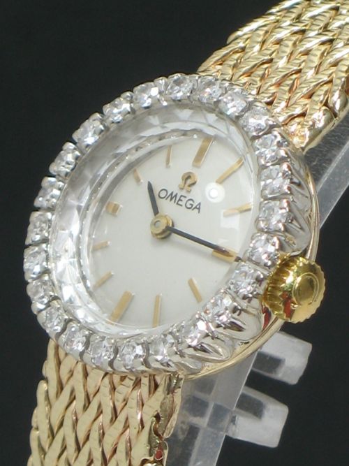 fig 2. BEAUTIFUL SOLID 14CT GOLD AND DIAMOND SET OMEGA LADIES COCKTAIL WATCH WITH ORIGINAL BOX