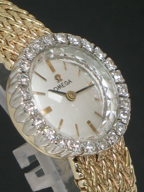fig 3. BEAUTIFUL SOLID 14CT GOLD AND DIAMOND SET OMEGA LADIES COCKTAIL WATCH WITH ORIGINAL BOX