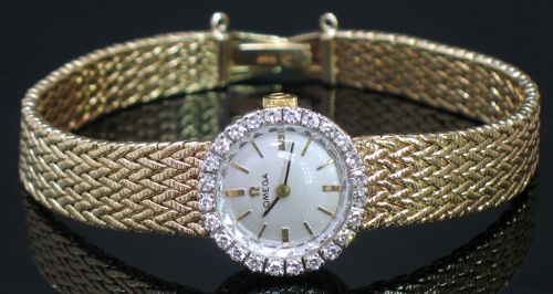 fig 4. BEAUTIFUL SOLID 14CT GOLD AND DIAMOND SET OMEGA LADIES COCKTAIL WATCH WITH ORIGINAL BOX