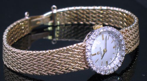 fig 5. BEAUTIFUL SOLID 14CT GOLD AND DIAMOND SET OMEGA LADIES COCKTAIL WATCH WITH ORIGINAL BOX
