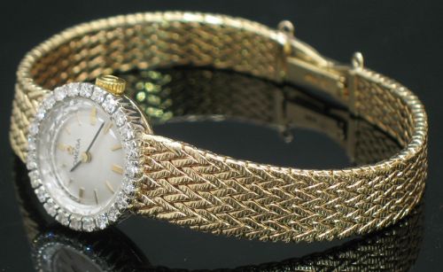 fig 7. BEAUTIFUL SOLID 14CT GOLD AND DIAMOND SET OMEGA LADIES COCKTAIL WATCH WITH ORIGINAL BOX