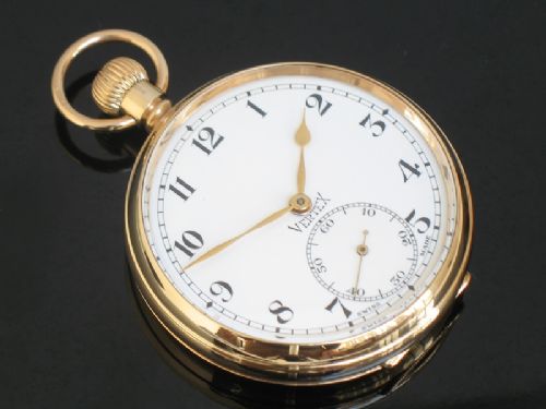 fig 1. WONDERFUL SOLID 9CT GOLD VERTEX POCKET WATCH C1931