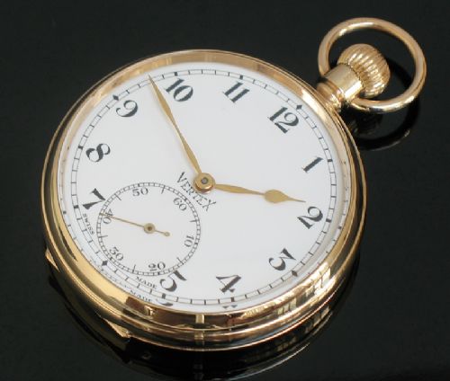 fig 3. WONDERFUL SOLID 9CT GOLD VERTEX POCKET WATCH C1931