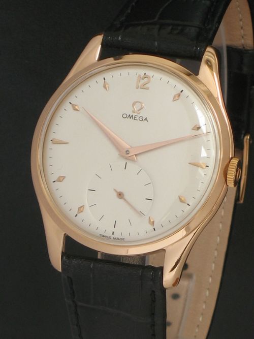 fig 2. RARE SOLID 18CT ROSE GOLD OMEGA TRESOR CAL 265 Ref 2620 OVERSIZE MENS WATCH C1949