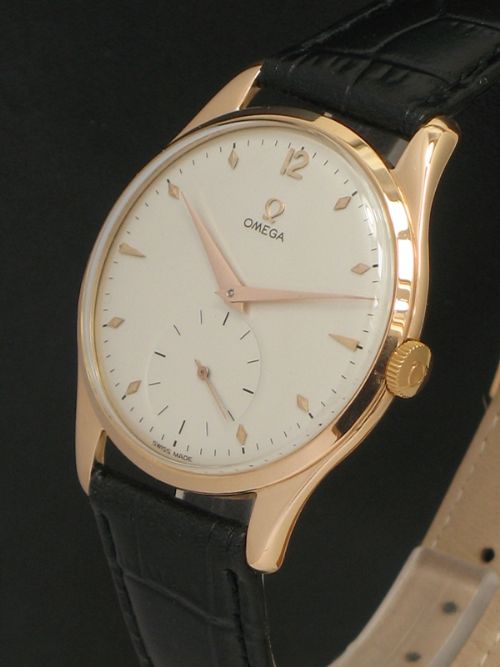 fig 3. RARE SOLID 18CT ROSE GOLD OMEGA TRESOR CAL 265 Ref 2620 OVERSIZE MENS WATCH C1949