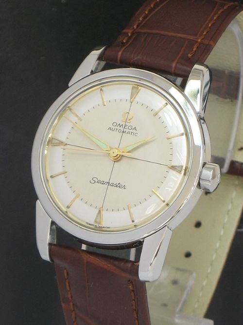 fig 2. WONDERFUL OMEGA SEAMASTER CALIBRE 501 AUTOMATIC TWO TONE DIAL MENS VINTAGE WATCH C1955