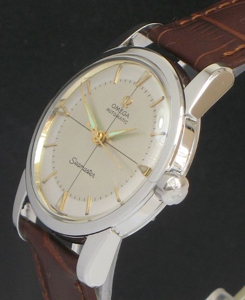 fig 3. WONDERFUL OMEGA SEAMASTER CALIBRE 501 AUTOMATIC TWO TONE DIAL MENS VINTAGE WATCH C1955
