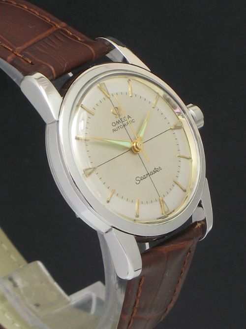 fig 4. WONDERFUL OMEGA SEAMASTER CALIBRE 501 AUTOMATIC TWO TONE DIAL MENS VINTAGE WATCH C1955