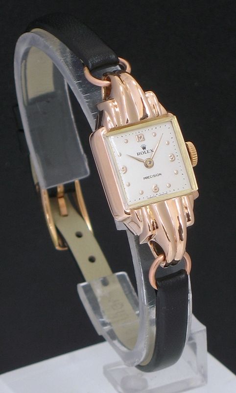 fig 1. WONDERFUL SOLID 14CT ROSE GOLD ROLEX PRECISION ART DECO LADIES COCKTAIL WATCH C1950