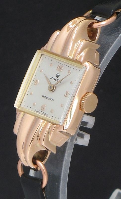 fig 2. WONDERFUL SOLID 14CT ROSE GOLD ROLEX PRECISION ART DECO LADIES COCKTAIL WATCH C1950