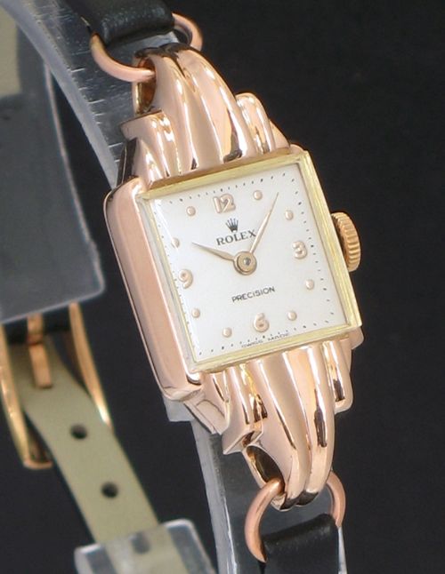 fig 3. WONDERFUL SOLID 14CT ROSE GOLD ROLEX PRECISION ART DECO LADIES COCKTAIL WATCH C1950