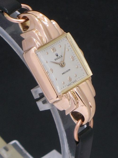 fig 4. WONDERFUL SOLID 14CT ROSE GOLD ROLEX PRECISION ART DECO LADIES COCKTAIL WATCH C1950