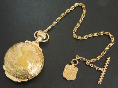 Impressive Large Solid 14ct 14k Tri Colour Gold Hamilton Calibre 927 Pocket Watch with Chain C1907
