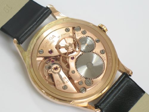 fig 5. RARE SOLID 14CT ROSE GOLD OMEGA TRESOR OVERSIZE CALIBRE 280 MENS VINTAGE WATCH C1949