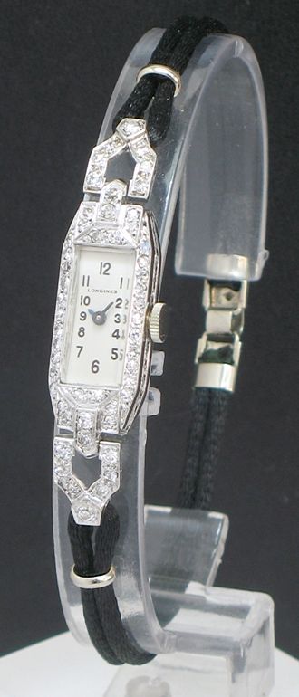 Lovely Longines Platinum and Diamond Art Deco Ladies Cocktail Watch C1930