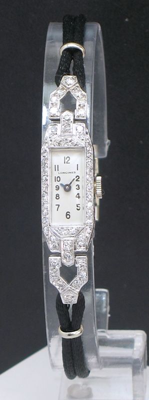 fig 1. LOVELY LONGINES PLATINUM AND DIAMOND ART DECO LADIES COCKTAIL WATCH C1930