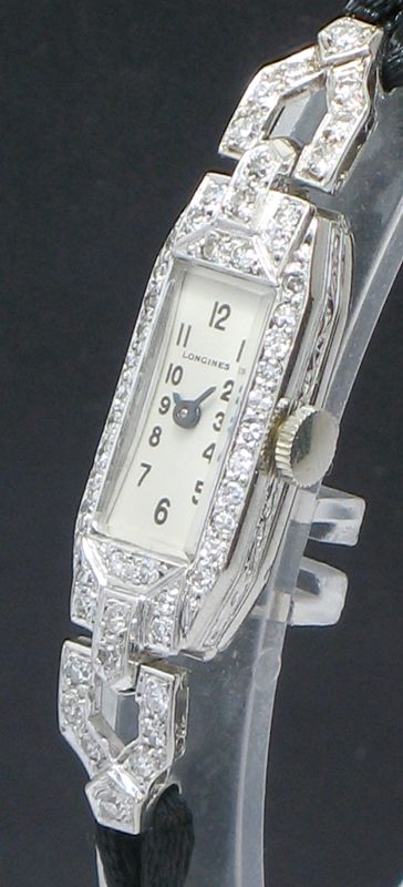 fig 6. LOVELY LONGINES PLATINUM AND DIAMOND ART DECO LADIES COCKTAIL WATCH C1930